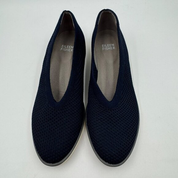 Eileen Fisher Womens Seam Knit Stretch Flat Loafer Slip-On Navy Blue Size 6.5 - Picture 1 of 8